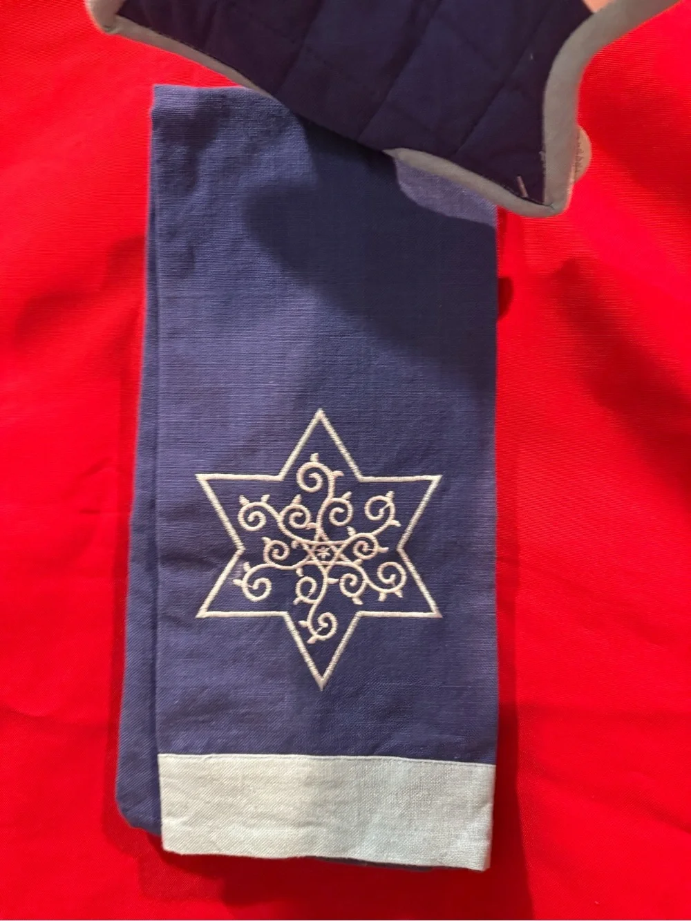Blue Star Embroidered Kitchen Towel and Potholder Set